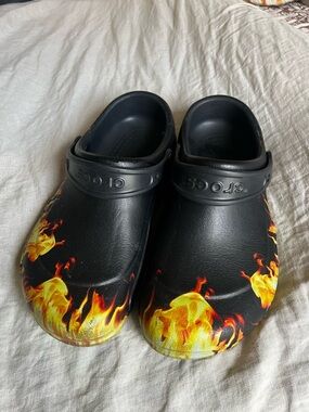 CROCS Black Clogs with Fire design